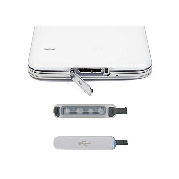 Couvercle USB pour Samsung Galaxy S5, Amison Bouchon anti-poussière, Pièce de remplacement, Usb Port Cover Argent