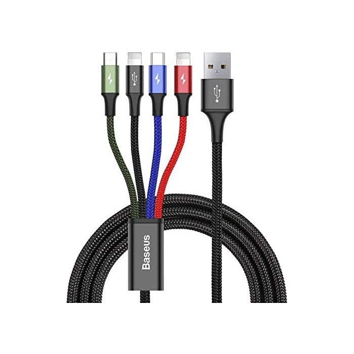 Cable Multi USB, Cable Multi Chargeur, Baseus 3 en 1 1.2M Micro USB/Câble  Foudre/USB Type C en Nylon Tressé pour Appareils Pomme
